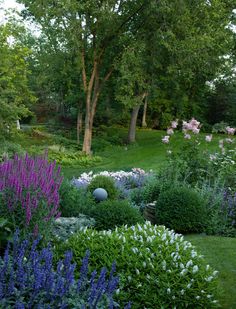 a garden filled with lots of purple and white flowers