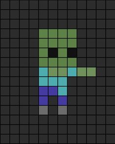 The smallest pixel art template of the Minecraft zombie. Easy Pixel Art Minecraft, Uno Reverse Card Pixel Art, Very Small Pixel Art, 8bit Art Pixel, Peeler Bead Ideas Small Easy, Bubble Pixel Art, Minecraft Pixel Art Easy, Melty Beads Ideas Easy, Minecraft Art Pixel