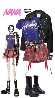 #nana #osaki #outfit #inspo #idea #goth #punk #anime #girlboss Nana Osaki Outfit, 2000s Punk Fashion, Punk Girl Outfits, Goth Girl Outfits, Punk Anime, Anime Girlboss, Fashion Vocabulary