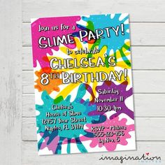 an image of a birthday party with colorful paint splattered on the front and back