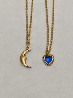 Crescent moon necklace comes on a dainty chain  Blue amira necklace comes on a dainty chain Blue Moon Charm Pendant Necklace, Blue Crescent Moon Charm Jewelry, Celestial Blue Pendant Necklace, Elegant Blue Moon-shaped Necklace, Gold Moon Charm Necklace, Celestial Style, Ethereal Jewelry, Gold Moon Necklace, Crescent Moon Necklace, Gold Moon