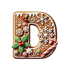 the letter d decorated with christmas decorations and candy canes is shown in front of a white background