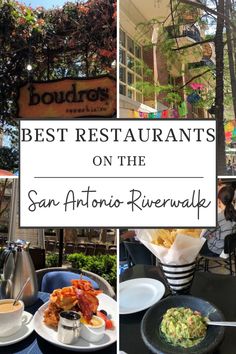 the best restaurants on the san antonio riverwalk are featured in this postcard image