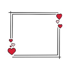 a square frame with hearts hanging from the sides and two smaller ones on each side