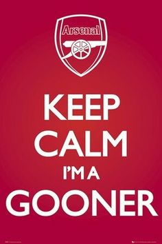 a red and white poster with the words keep calm i'm a gooner