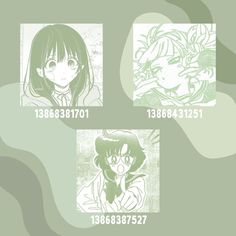 three anime characters are shown in green and white