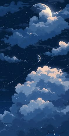 the sky is filled with clouds and stars