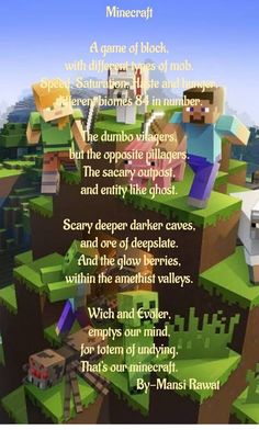 a poem written in minecraft with an image of two people standing on top of a mountain