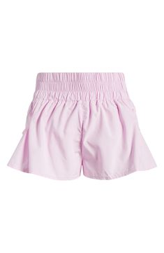 A wide elastic waistband secures a pair of frilly shorts in a choice of bold hues that will instantly enliven your next workout. 1 1/4" inseam; 40" leg opening; 14" front rise; 16 1/2" back rise (size Medium) Elastic waist Side drop-in pockets Built-in brief 100% polyester Machine wash, tumble dry By Free People; imported Lulu Pink Shorts, Preppy Workout Outfit, Pink Lululemon Shorts, Frilly Shorts, Light Grey Leggings, Preppy Shorts, Camilla Mendes, Lululemon Shorts, Free People Movement