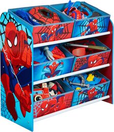 children's toy organizer with spider - man design on the top and bottom drawers