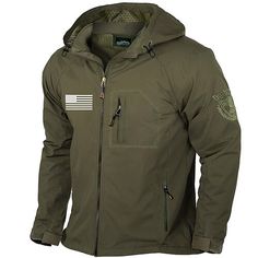 Season:Winter,Fall; Fabric:Cotton; Sleeve Length:Long Sleeve; Gender:Men's; Style:Casual; Occasion:Sports Outdoor,Camping  Hiking; Fit Type:Regular Fit; Function:Waterproof,Rain Waterproof,Lightweight; Pattern:American US Flag; Design:Embroidered,Graphic,Side Pockets,Zip Front; Neckline:Hooded; Outerwear Type:Jacket,Raincoat,Shell Jacket; Listing Date:08/30/2024; Bust:null; Length:null; Shoulder Width:null; Sleeve:null Fall Outdoor Windbreaker With Fleece Lining, Hooded Windbreaker With Fleece Lining For Hiking, Fall Windbreaker With Fleece Lining For Outdoor Activities, Hooded Windbreaker With Fleece Lining For Outdoor, Weatherproof Long Sleeve Hooded Jacket For Outdoor Activities, Hooded Windbreaker With Fleece Lining, Hooded Windproof Outerwear For Outdoor, Khaki Winter Outdoor Outerwear, Winter Camping Windbreaker With Long Sleeves