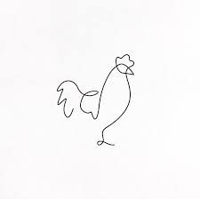 a drawing of a chicken on a white paper with one line in it's left side