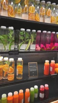 there are many different types of juices on display