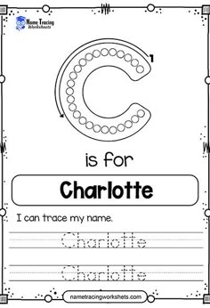 the letter c is for charlotte worksheet with an uppercase and lowercase