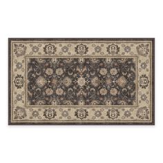 a large rug with an ornate design on the bottom and sides in brown, beige and white colors