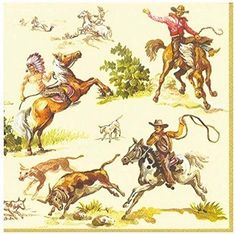 an image of cowboys on horses and dogs with lasso, whippets, and other wild animals