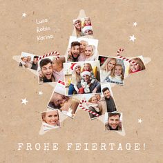 a star made out of photos with the words frohe feherge on it