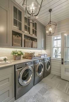 a washer and dryer in a small room