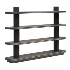 three tiered shelf unit with black wood and metal finish, isolated against a white background