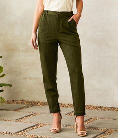 Willow & Root Plaid Trouser Pant - Green X-Small, Women's Olive Printed knit zip fly stretch pant Inseam measures 28 Rise measures 11 13 bottom opening Elasticized waistband. 97% Polyester 3% Spandex. Hand wash cold. Do not bleach. Line dry/hang to dry. Cool iron.. WOMEN'S BOTTOMS SIZE CONVERSION CHART Waist (size) 22 23 24 25 26 27 28 29 30 31 32 33 34 36 38 Juniors - 00 0 1 3 5 7 9 11 13 15 - - - - US - - 00 0 2 4 6 8 10 12 14 16 18 20 22 S/M/L Sizing - XXS XS S S M M L L XL XXL XXL - - EU - - Women’s Office Casual, Womens Work Pants Business Casual, Colorful Office Attire, Size 00 Outfits Women, Size 10 Fashion For Women, Plaid Trousers Women, Hipster Business Casual Women, Business Casual Cottagecore, Pencil Trousers Outfit