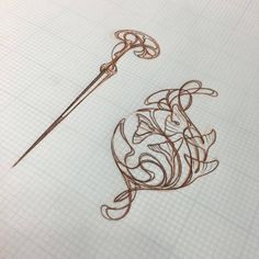 a drawing of a fish with a hook in it's mouth and some thread