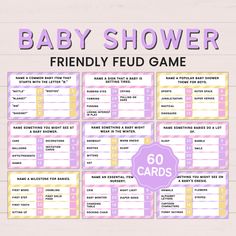 a baby shower game with the words, friendly fed game for babies to play