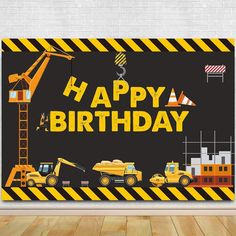 a birthday card with construction vehicles on it