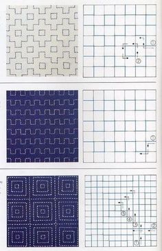 four different patterns are shown in blue and white