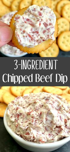 3 ingredient chipped beer dip with crackers in the background