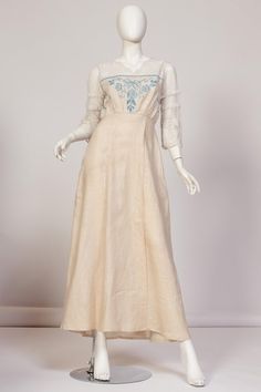 Embroidered Tulle Dress, Net Dress, Hand Flowers, Victorian Lace, Embroidered Tulle, Vintage Gowns, Blue Hand, Historical Dresses, Organic Linens