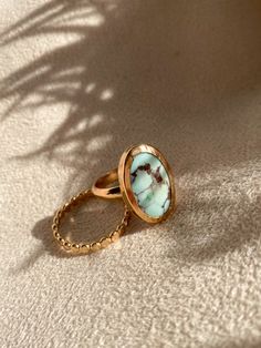 A beautiful oval turquoise set in a handmade 14k gold filled band. Gold Turquoise Ring, Turquoise Gold Ring, Rings Engagement, Instagram Live, Summer Aesthetic