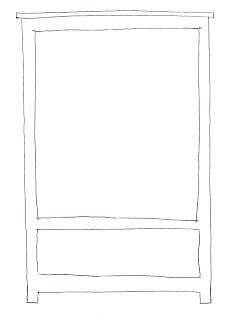 a drawing of an open window with no curtains