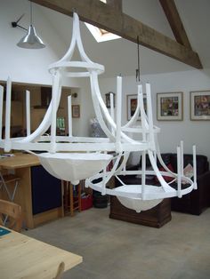 a large white chandelier hanging from the ceiling