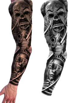 two arm tattoos with different images on them