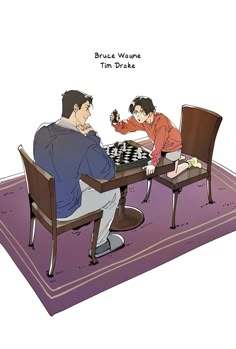 two people sitting at a table playing chess