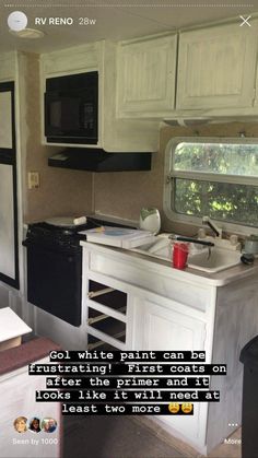 the kitchen is clean and ready to be used as a camper or home office