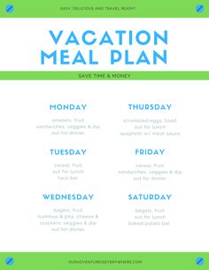 a green and blue vacation meal plan