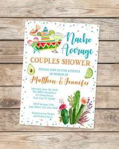 the mexican themed couples shower is displayed on a wooden table with flowers and succulents