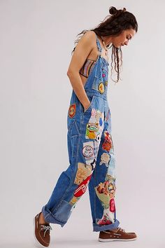 Eclectic Overalls | Free People Boho Funky Outfits, Chic Artsy Outfits, Painted Overalls Aesthetic, Eclectic Wardrobe Style, Colorful Overalls Outfit, Eclectic Fashion Style Casual, Casual Eclectic Outfits, Free People Sewing Patterns, 80s Street Fashion