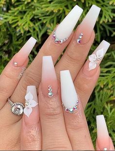 Ombre Nail Design, Ombre Nail Art, Ombre Nail Art Designs, Ombre Nail, Nails Design With Rhinestones, White Acrylic Nails, Ombre Nail Designs, Nail Art Ombre