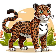 a cartoon leopard standing in the jungle