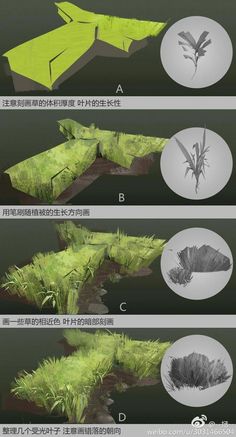 the different stages of an airplane that is flying in the sky with grass growing out of it