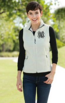 Monogrammed Fleece Vest Fall Sleeveless Vest With Fleece Lining, Monogrammed Vest, Casual Fleece Vest With Pockets, Monogram Vest, Sleeveless Fleece-lined Vest For Fall, Fleece Vest Women, Elizabeth Smith, Fall Vest, Fleece Vest