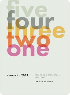 a poster with the words five four three one written in different colors and font on it