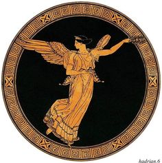 an ancient greek vase with a woman holding a fan