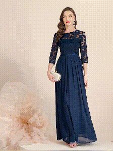 Elegant Contrast Lace Pleated Dress – ffmetro Lace Sleeve Evening Dress For Prom, Prom Evening Dress With Lace Sleeves, Elegant Chiffon Lace Dress For Party, Lace Maxi Gown With Sweep Train, Lace Bodice Gown For Prom Season, Chiffon Maxi Dress For Party Season, Floor-length Gown With Lace Sleeves For Prom, Formal Maxi Dress With Lace Bodice, Floor-length Evening Dress With Lace Sleeves For Prom