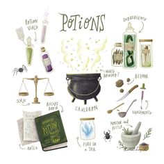 an illustration of harry potter's pot and other items for making her own spell book