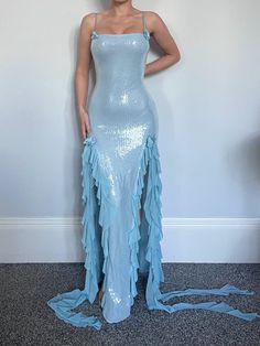 Beautiful Sequin Dress  Available in sizes: 6, 8, 10  Any questions please ask :) Holographic Dress, Spaghetti Strap Dress, Strap Dress, Spaghetti Strap Dresses, Sequin Dress, Halloween Shopping, Baby Blue, Halter Dress, Spaghetti Strap