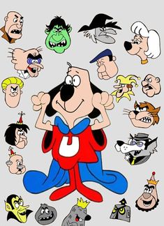 an image of cartoon characters with different expressions on their faces, including dogs and cats