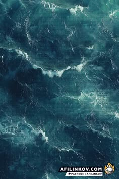 an aerial view of the ocean with rough waves and grids in blue hues